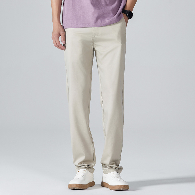 Férfi tavasz-nyári casual nadrág, könnyű ice silk keverék, egyenes szabás, üzleti-kényelmes stílus