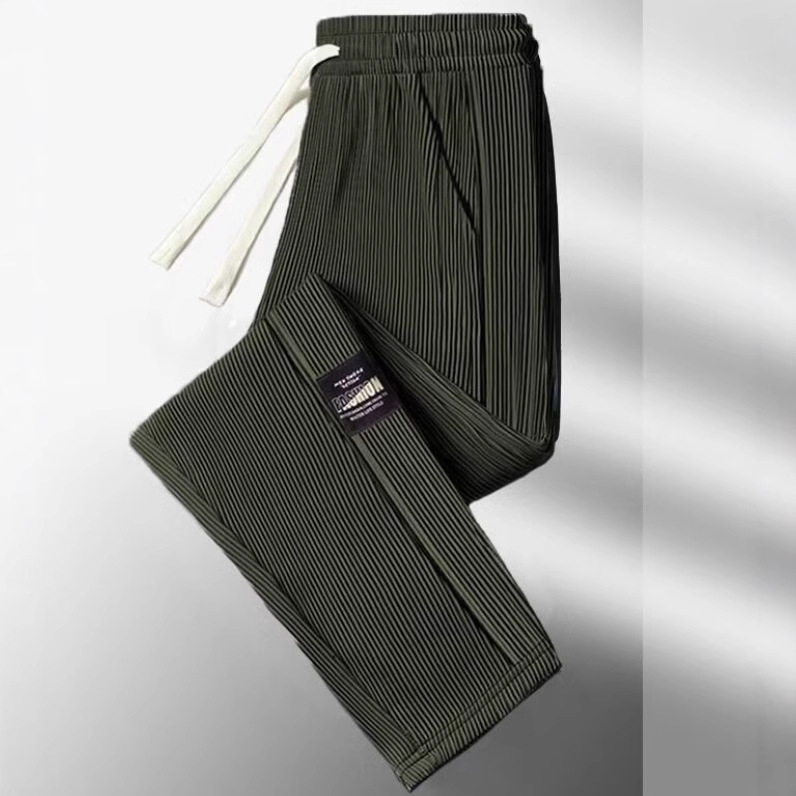 Muške Ice Silk casual hlače, ljetne, široke ravnog kroja, lagane, brzo se suše, s remenom