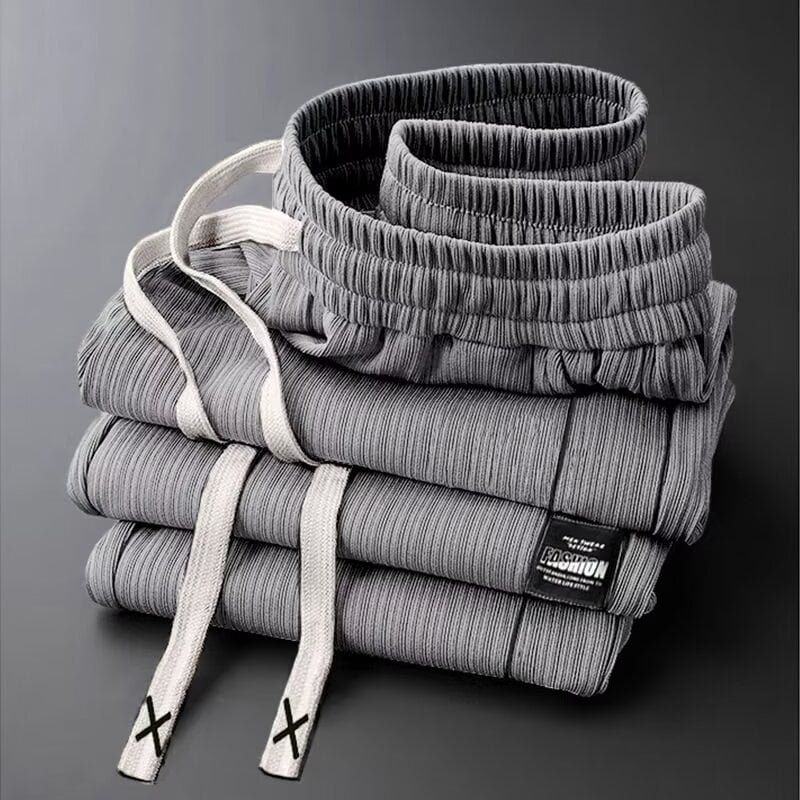Muške Ice Silk casual hlače, ljetne, široke ravnog kroja, lagane, brzo se suše, s remenom