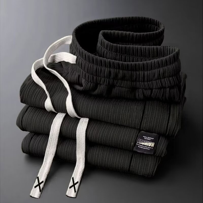 Muške Ice Silk casual hlače, ljetne, široke ravnog kroja, lagane, brzo se suše, s remenom