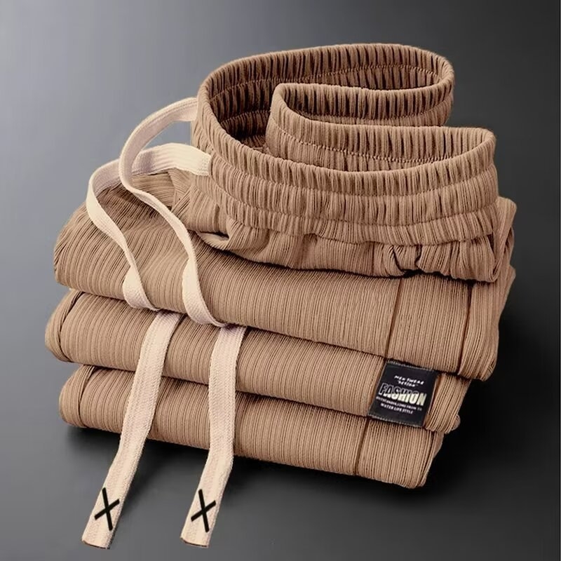 Muške Ice Silk casual hlače, ljetne, široke ravnog kroja, lagane, brzo se suše, s remenom
