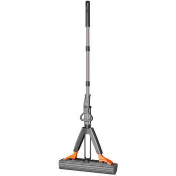 Ploški mop s pamučnom krpom, nehrđajući čelični držak, zamjenjiva krpa, prilagodljiva duljina 120–140 cm, za drvene podove