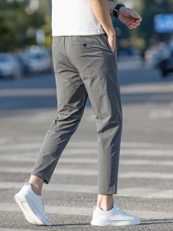 Férfi Ice Silk vékony nadrág, 9/10 hosszúságú, slim fit, elasztikus, sokoldalú, magas minőségű üzleti nadrág nyári stílus