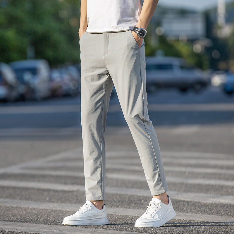 Férfi Ice Silk vékony nadrág, 9/10 hosszúságú, slim fit, elasztikus, sokoldalú, magas minőségű üzleti nadrág nyári stílus