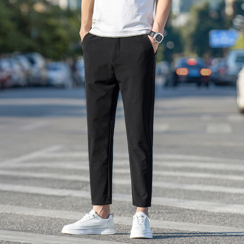 Férfi Ice Silk vékony nadrág, 9/10 hosszúságú, slim fit, elasztikus, sokoldalú, magas minőségű üzleti nadrág nyári stílus