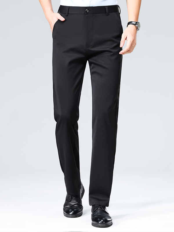 Férfi nadrág tavasz-nyár, egyenes szabás, karcsú, Ice Silk anyagú, egyszínű, üzleti-casual viselet