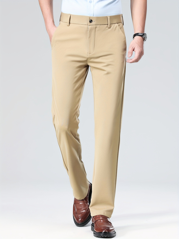 Férfi nadrág tavasz-nyár, egyenes szabás, karcsú, Ice Silk anyagú, egyszínű, üzleti-casual viselet