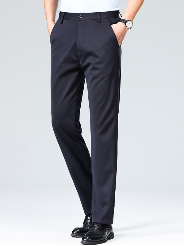 Férfi nadrág tavasz-nyár, egyenes szabás, karcsú, Ice Silk anyagú, egyszínű, üzleti-casual viselet