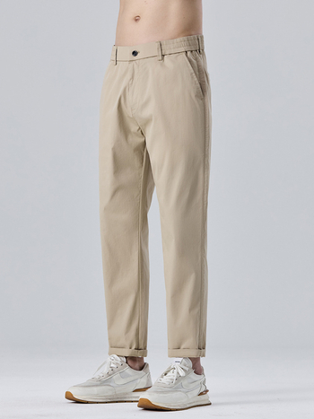 Proljeće 2025: Muške slim-fit cropped hlače khaki, svakodnevne pamučne s elastanom