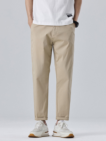 Proljeće 2025: Muške slim-fit cropped hlače khaki, svakodnevne pamučne s elastanom