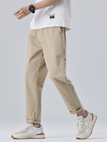 Proljeće 2025: Muške slim-fit cropped hlače khaki, svakodnevne pamučne s elastanom