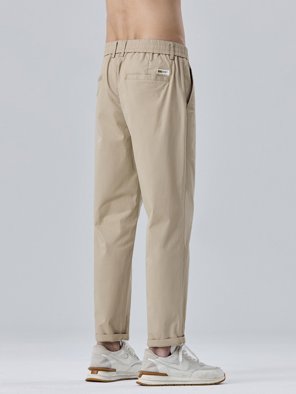 Proljeće 2025: Muške slim-fit cropped hlače khaki, svakodnevne pamučne s elastanom