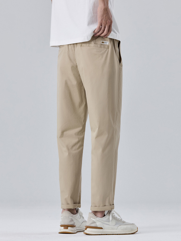 Proljeće 2025: Muške slim-fit cropped hlače khaki, svakodnevne pamučne s elastanom