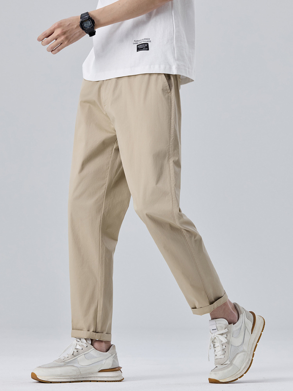 Proljeće 2025: Muške slim-fit cropped hlače khaki, svakodnevne pamučne s elastanom