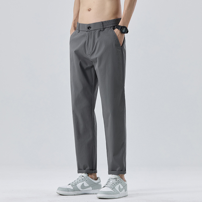 Proljeće 2025: Muške slim-fit cropped hlače khaki, svakodnevne pamučne s elastanom
