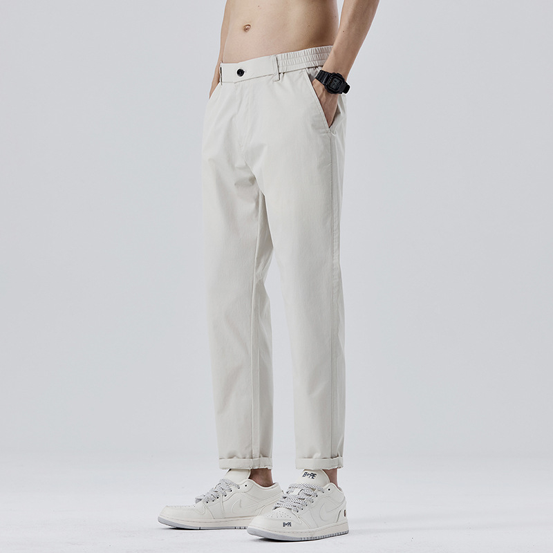 Proljeće 2025: Muške slim-fit cropped hlače khaki, svakodnevne pamučne s elastanom