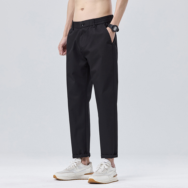 Proljeće 2025: Muške slim-fit cropped hlače khaki, svakodnevne pamučne s elastanom