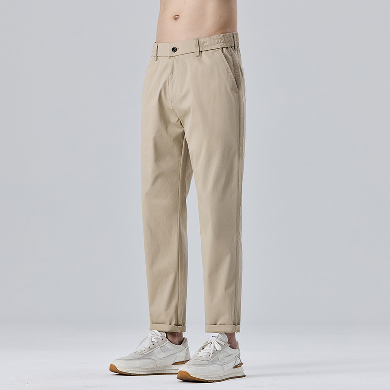 Proljeće 2025: Muške slim-fit cropped hlače khaki, svakodnevne pamučne s elastanom