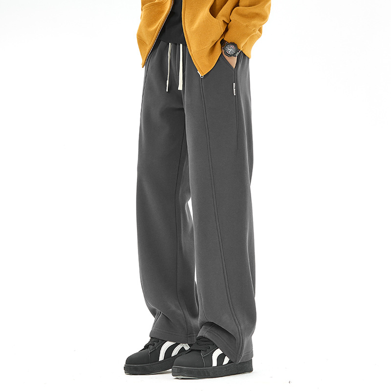 Muške hlače ravnog kroja za jesen-zimu, širokih nogavica, s flis podstavom, casual sportske hlače