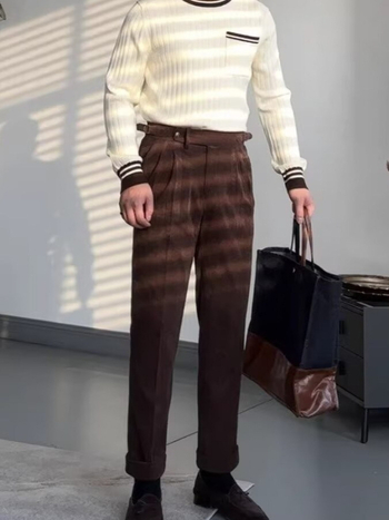 Zimske muške hlače od korduroja, napolitanskog stila, poslovnog kroja, ravni kroj, bez glačanja