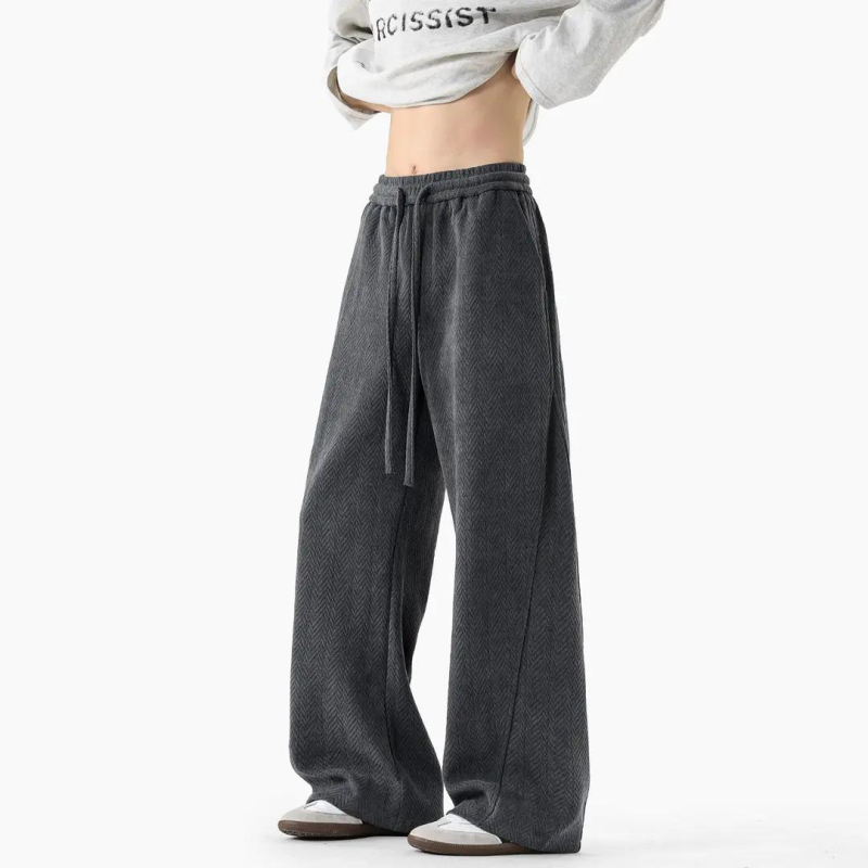 Férfiaknak 450 g súlyú melegítőnadrág fleece-béléssel, gabonás mintával, széles szabás