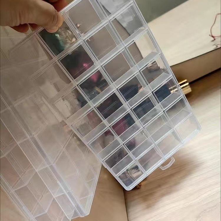 Prozirna kutija za nakit s fiksiranim pregradama, protukliznim dizajnom, organizatorom za nokte i kutijom za nakit s dijamantnim perlama