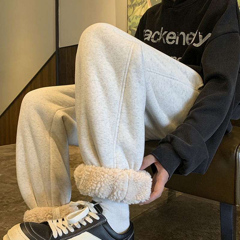 Flízzel bélelt vastag téli melegítőnadrág, férfiaknak és tiniknek, laza szabású, kényelmes joggerek