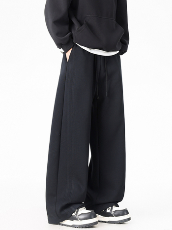 Férfiaknak szabadidőnadrág fleece belsővel és air cotton anyaggal, egyenes szabású, egyszínű, laza fazon, középmagas derék