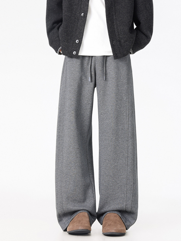 Férfiaknak szabadidőnadrág fleece belsővel és air cotton anyaggal, egyenes szabású, egyszínű, laza fazon, középmagas derék