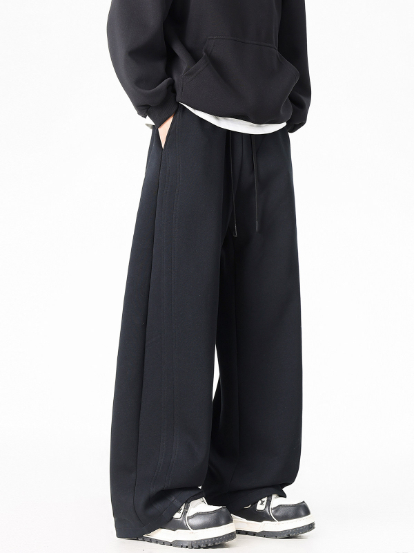 Férfiaknak szabadidőnadrág fleece belsővel és air cotton anyaggal, egyenes szabású, egyszínű, laza fazon, középmagas derék