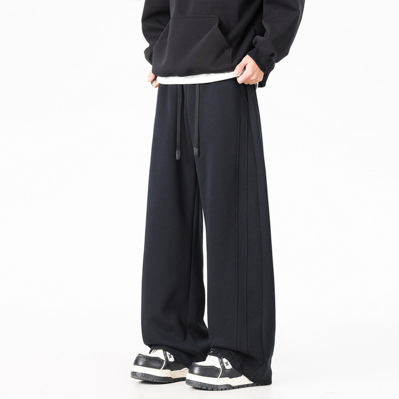 Férfiaknak szabadidőnadrág fleece belsővel és air cotton anyaggal, egyenes szabású, egyszínű, laza fazon, középmagas derék