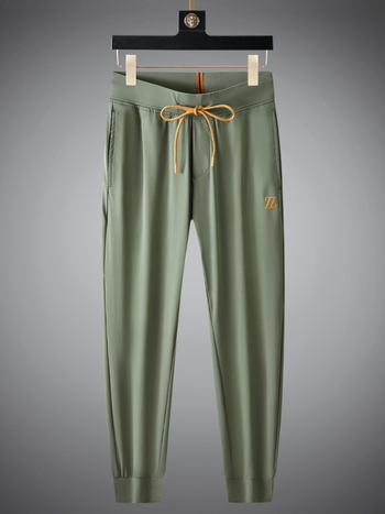 Muške crop pantalone od ice silk s izšivkom, uski kroj, lagane za ljeto