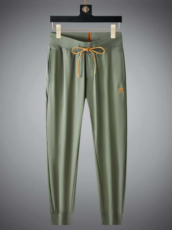 Muške crop pantalone od ice silk s izšivkom, uski kroj, lagane za ljeto