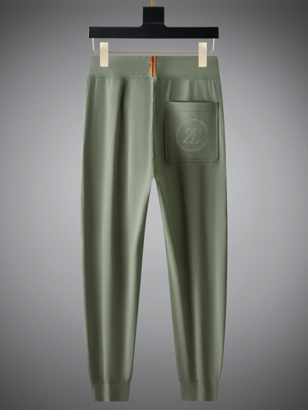 Muške crop pantalone od ice silk s izšivkom, uski kroj, lagane za ljeto