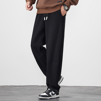 Férfi polárbéléses, vastagított sportnadrág őszi–téli 2024, új trend, egyenes szabású