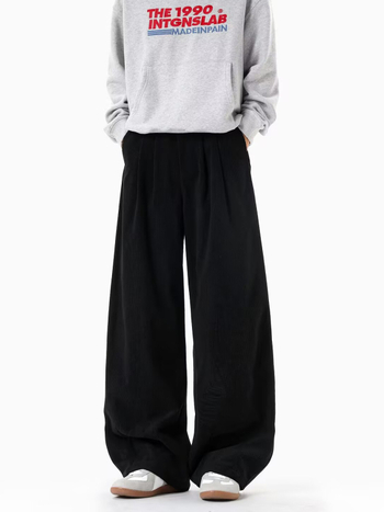 Corduroy férfi casual nadrág, 2026-os új retro stílus, laza szabás, egyenes, széles lábrész