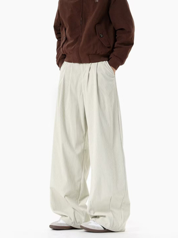 Corduroy férfi casual nadrág, 2026-os új retro stílus, laza szabás, egyenes, széles lábrész
