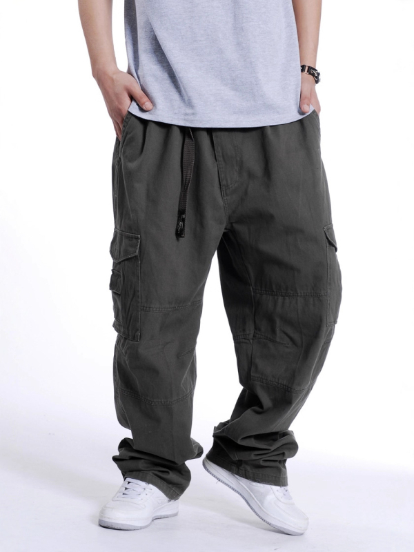 Plusz méretű férfiak széles lábú nadrág, elasztikus derék, 100% pamut, több zseb, utca hip-hop stílus
