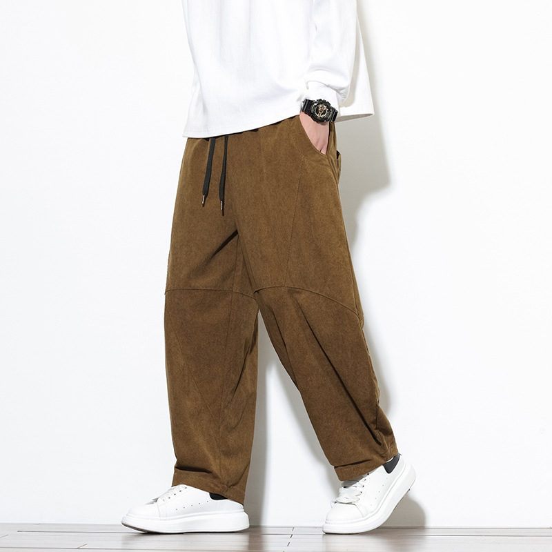 Muške hlače od corduroya, opušteni kroj, široke nogavice, kineski stil, plus veličina, duge hlače