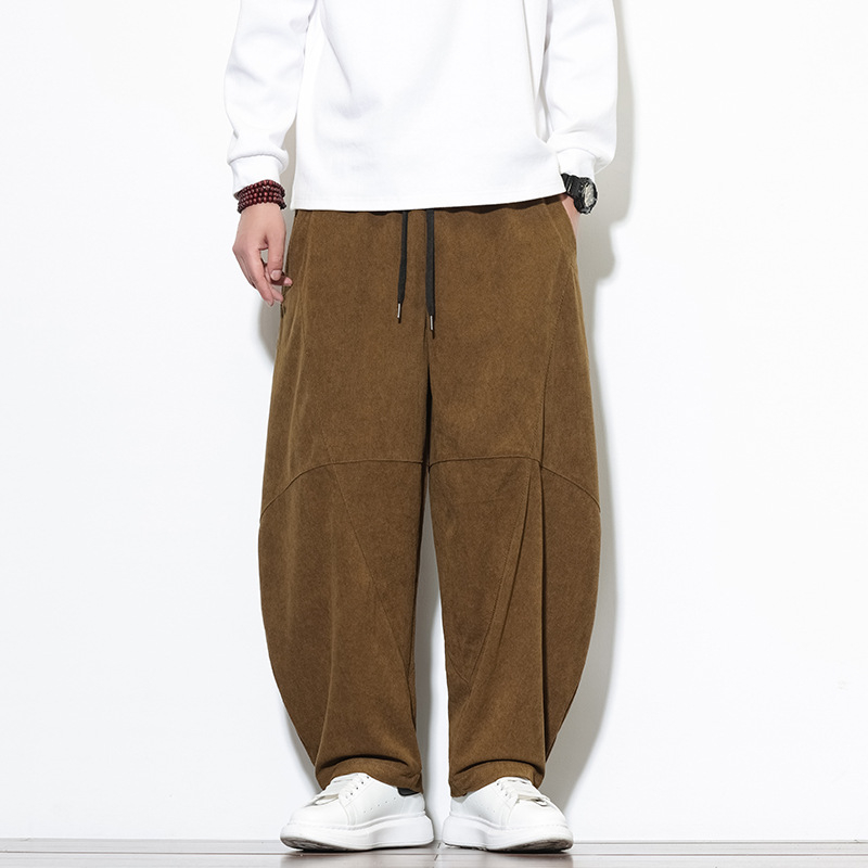 Muške hlače od corduroya, opušteni kroj, široke nogavice, kineski stil, plus veličina, duge hlače