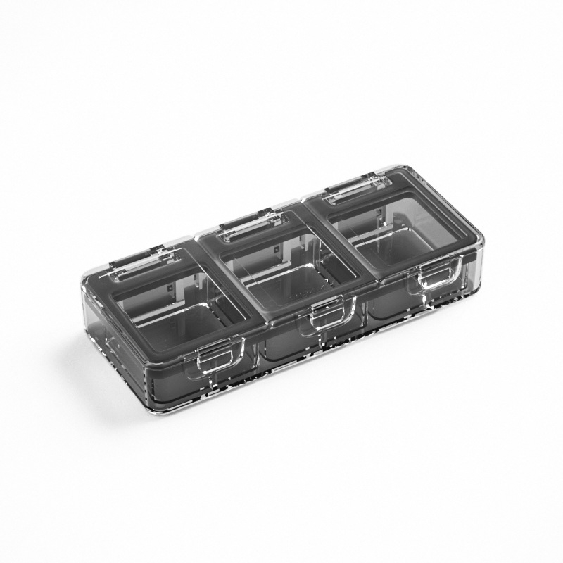 Prenosna kutija za tablete s tri odjeljka, vodootporna i zatvara se, organizator lijekova, kompaktne dimenzije 10,7 × 4,6 × 2 cm
