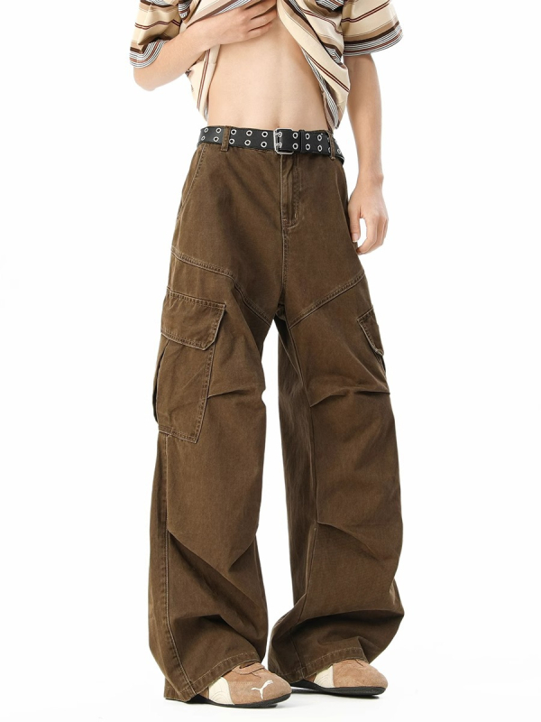 Muške cargo hlače u američkom retro stilu, oprane, s plisama, opuštenog kroja, širokih nogavica, za proljeće i jesen, casual streetwear