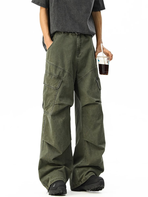 Muške cargo hlače u američkom retro stilu, oprane, s plisama, opuštenog kroja, širokih nogavica, za proljeće i jesen, casual streetwear