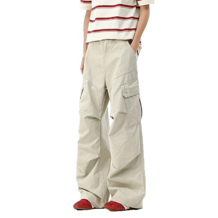 Muške cargo hlače u američkom retro stilu, oprane, s plisama, opuštenog kroja, širokih nogavica, za proljeće i jesen, casual streetwear