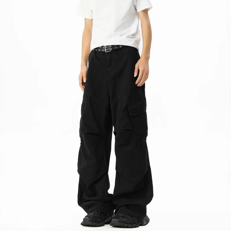 Muške cargo hlače u američkom retro stilu, oprane, s plisama, opuštenog kroja, širokih nogavica, za proljeće i jesen, casual streetwear