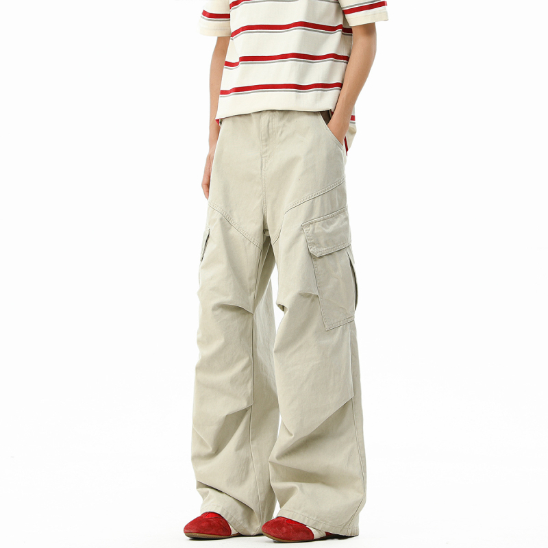 Muške cargo hlače u američkom retro stilu, oprane, s plisama, opuštenog kroja, širokih nogavica, za proljeće i jesen, casual streetwear