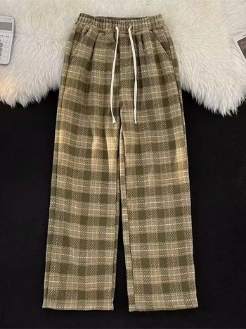 Muške hlače kariranog uzorka za jesen/zimu – ravni kroj, široke nogavice, casual sportski stil
