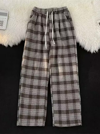 Muške hlače kariranog uzorka za jesen/zimu – ravni kroj, široke nogavice, casual sportski stil