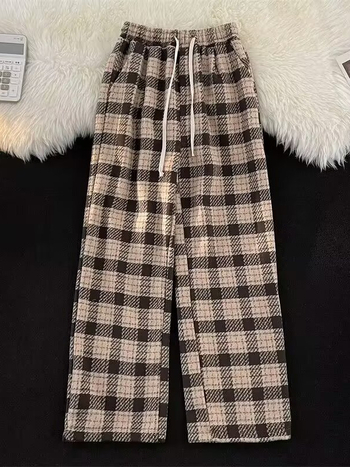Muške hlače kariranog uzorka za jesen/zimu – ravni kroj, široke nogavice, casual sportski stil
