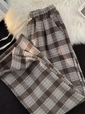 Muške hlače kariranog uzorka za jesen/zimu – ravni kroj, široke nogavice, casual sportski stil